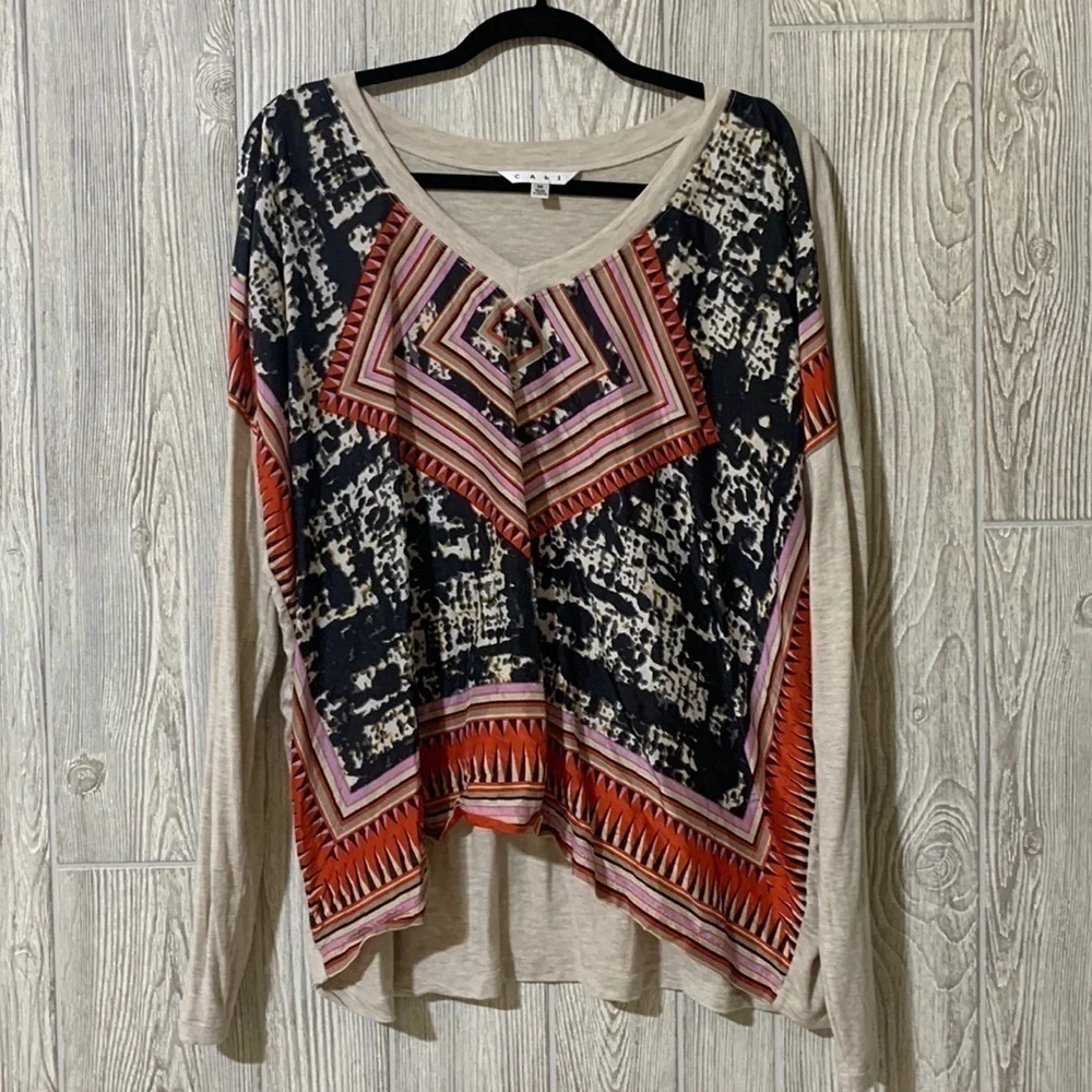 CAbi Silk Scarf Aztec Pattern Blouse 768 Medium - Picture 2 of 8